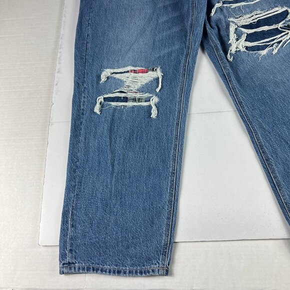 American Eagle Jeans Women's 16R Mom Straight Jean Blue Faded Distressed Denim - Picture 6 of 16